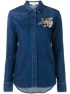 Stella Mccartney Tiger Embroidered Denim Shirt, Women's, Size: 40, Blue, Cotton/spandex/elastane