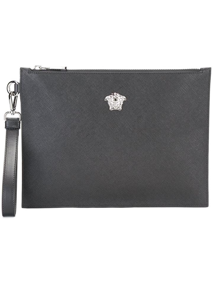 Versace 'palazzo Medusa' Clutch, Men's, Black, Calf Leather