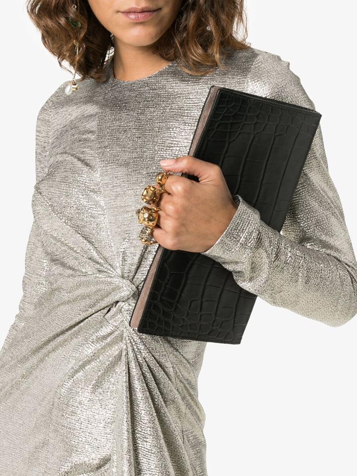 Alexander Mcqueen Knuckle Embellished Leather Clutch - Black