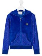 Philipp Plein Kids Rhinestone Embellished Velvet Hoodie, Girl's, Size: 10 Yrs, Blue