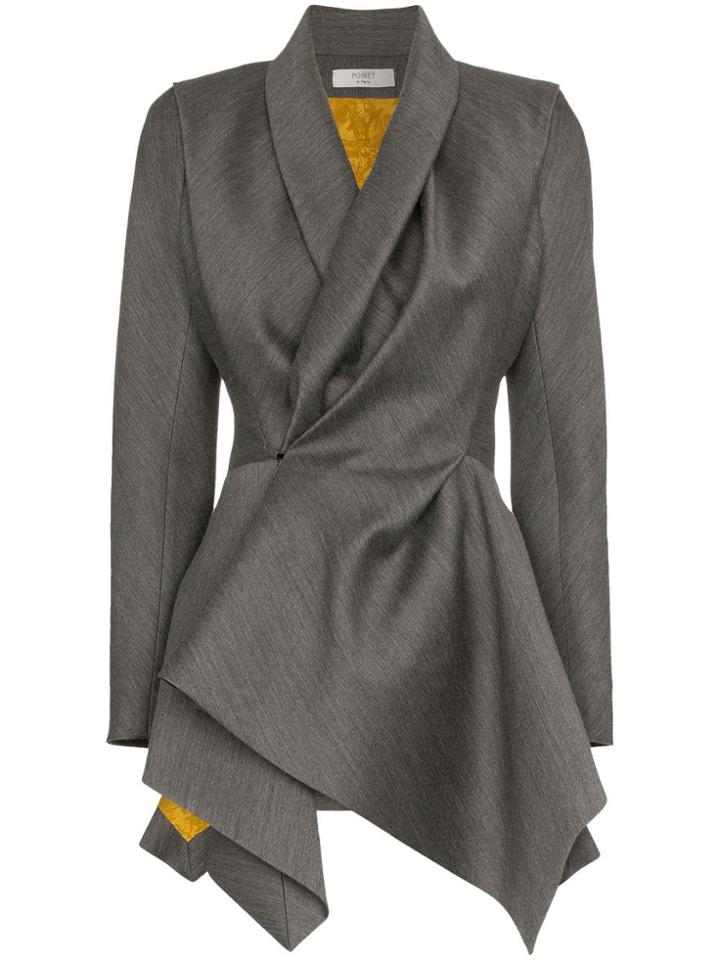 Poiret Shawl Collar Asymmetric Virgin Wool Silk Blend Jacket - Grey