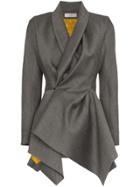 Poiret Shawl Collar Asymmetric Virgin Wool Silk Blend Jacket - Grey
