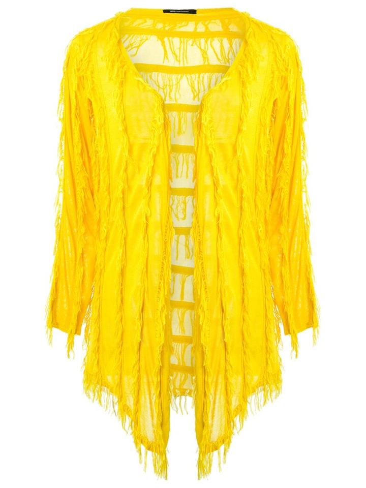 Uma Raquel Davidowicz - Fringed Cardigan - Women - Viscose - Pp, Yellow/orange, Viscose