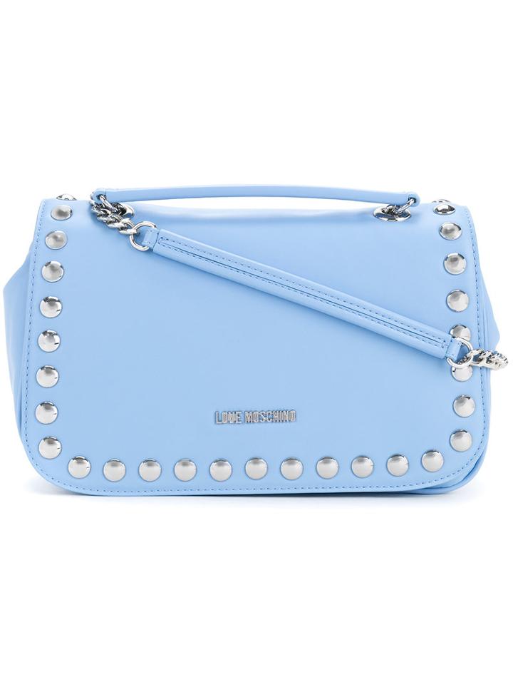 Studded Logo Shoulder Bag - Women - Polyurethane - One Size, Blue, Polyurethane, Love Moschino