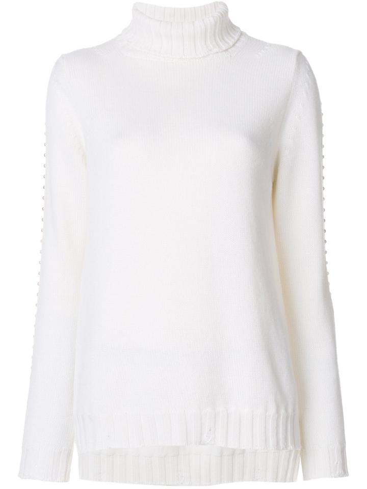 P.a.r.o.s.h. Studded Sleeve Roll Neck Sweater - White