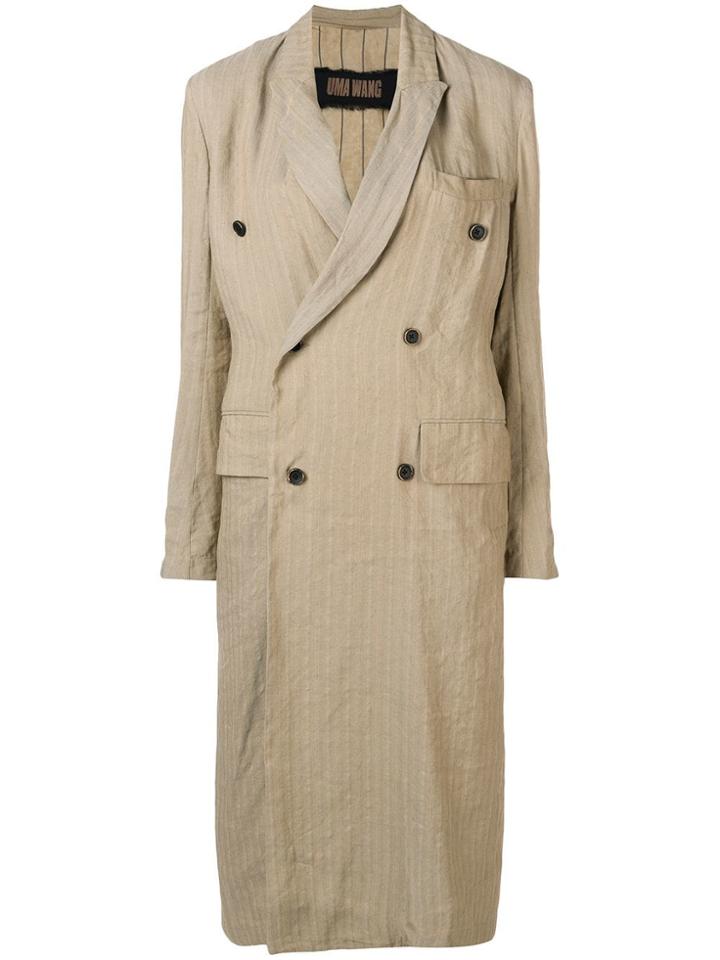 Uma Wang Long Double Breasted Coat - Neutrals