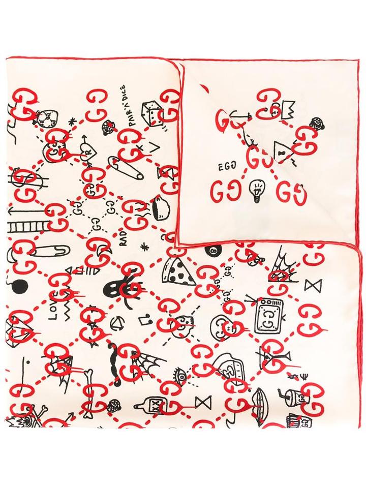 Gucci Guccighost Scarf, Women's, White, Silk