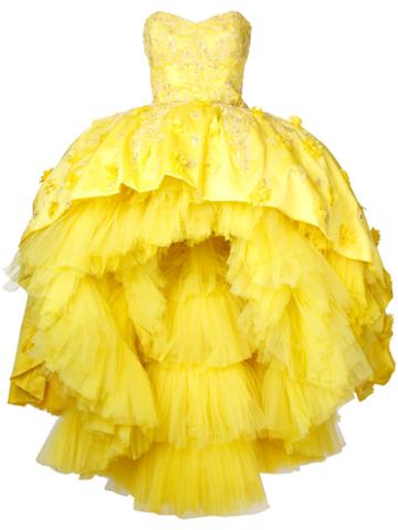 Mikael D. Strapless Hi-low Gown, Women's, Size: 42, Yellow/orange, Silk