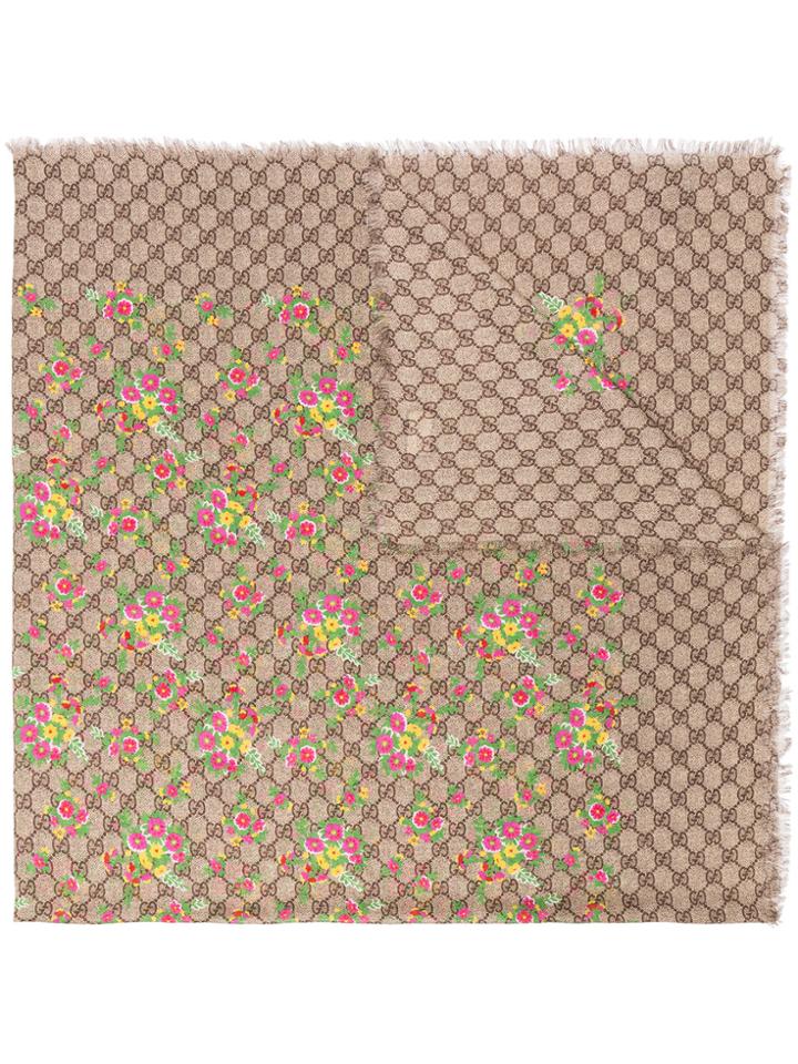 Gucci Gg Floral Silk Shawl - Nude & Neutrals