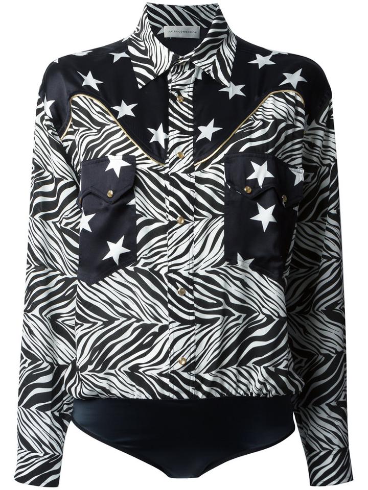Faith Connexion Star And Zebra Print Shirt, Women's, Size: 38, Black, Silk/cotton/polyester/spandex/elastane