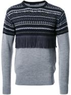 Yoshio Kubo Fringe Detail Embroidered Sweater, Men's, Size: 2, Grey, Nylon/polyester/wool