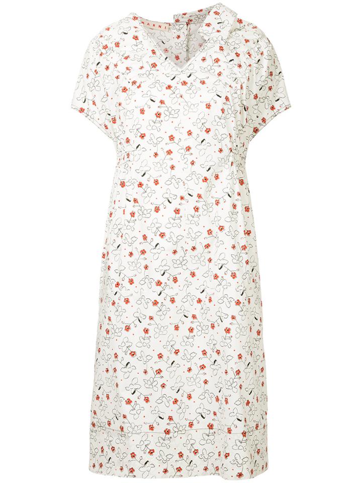 Marni Printed Half Collar Dress - White
