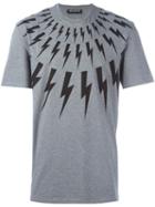 Neil Barrett Lightning Bolt Print T-shirt, Men's, Size: Medium, Grey, Cotton
