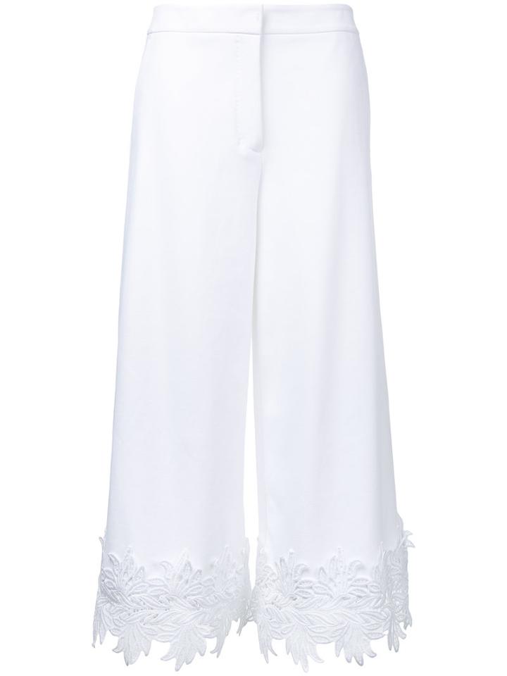 Lace Hem Cropped Trousers - Women - Cotton/polyamide/spandex/elastane - 38, White, Cotton/polyamide/spandex/elastane, Sara Battaglia