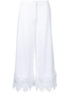 Lace Hem Cropped Trousers - Women - Cotton/polyamide/spandex/elastane - 38, White, Cotton/polyamide/spandex/elastane, Sara Battaglia