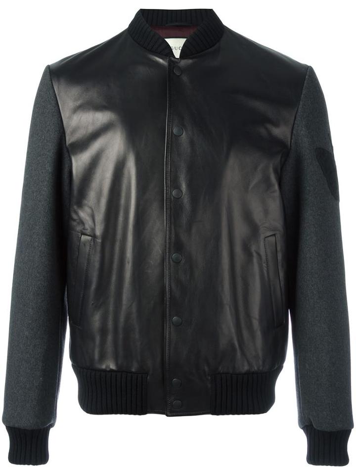 Gucci Butterfly Embroidered Leather Bomber, Men's, Size: 50, Black, Viscose/silk/lamb Skin/polyester