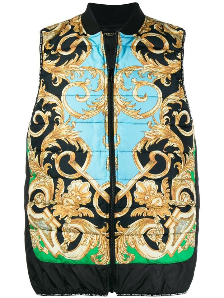 Versace Barocco Printed Padded Gilet - Blue