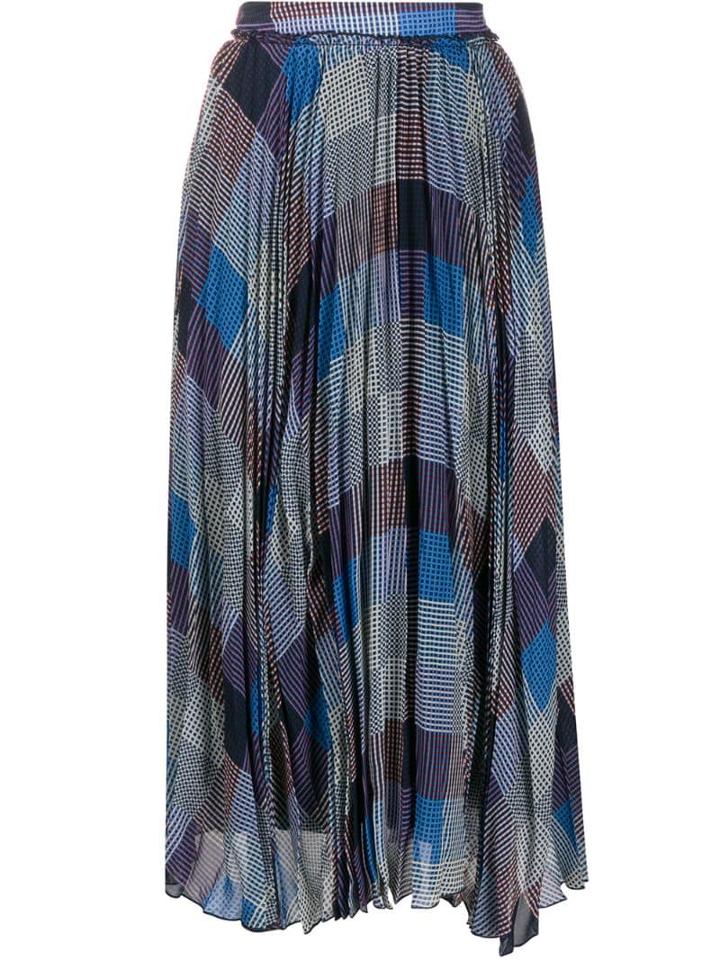 Frenken Check Print Asymmetric Skirt - Blue