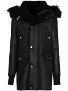 Rick Owens Shearling And Leather Hooded Jacket - Black