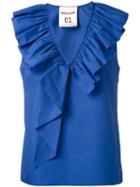 Semicouture - Pleated Trim Top - Women - Cotton - 40, Blue, Cotton