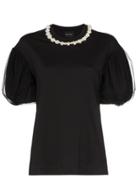 Simone Rocha Pearl Embellished Mesh Balloon Sleeve Cotton Top - Black