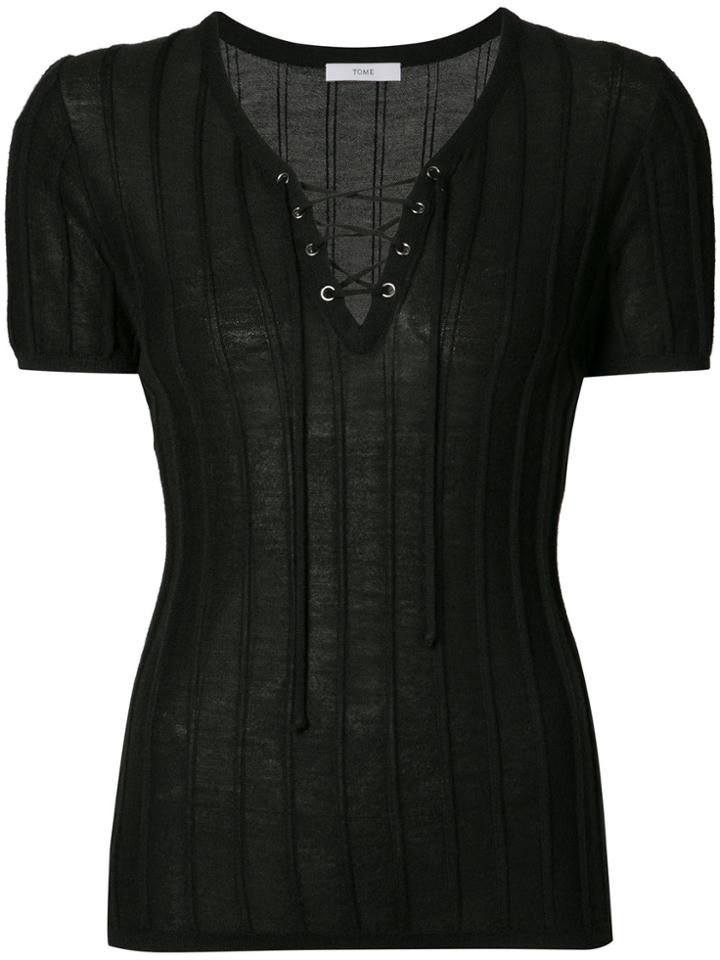 Tome Lace-up Ribbed T-shirt - Black