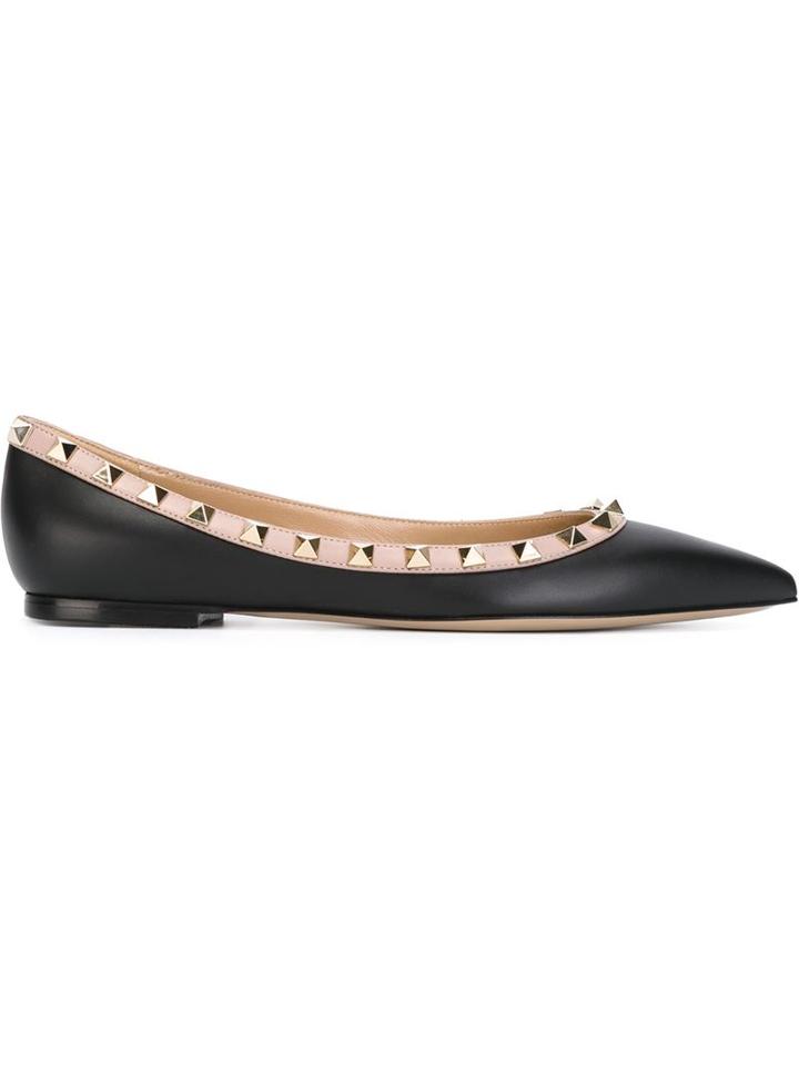 Valentino Rockstud Ballerinas, Women's, Size: 35, Black, Calf Leather/leather/metal Other