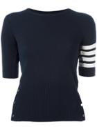 Thom Browne Short Sleeve Crewneck Pullover With 4-bar Stripe In Navy