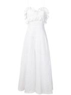 Giamba Long Embroidered Frill Dress - White
