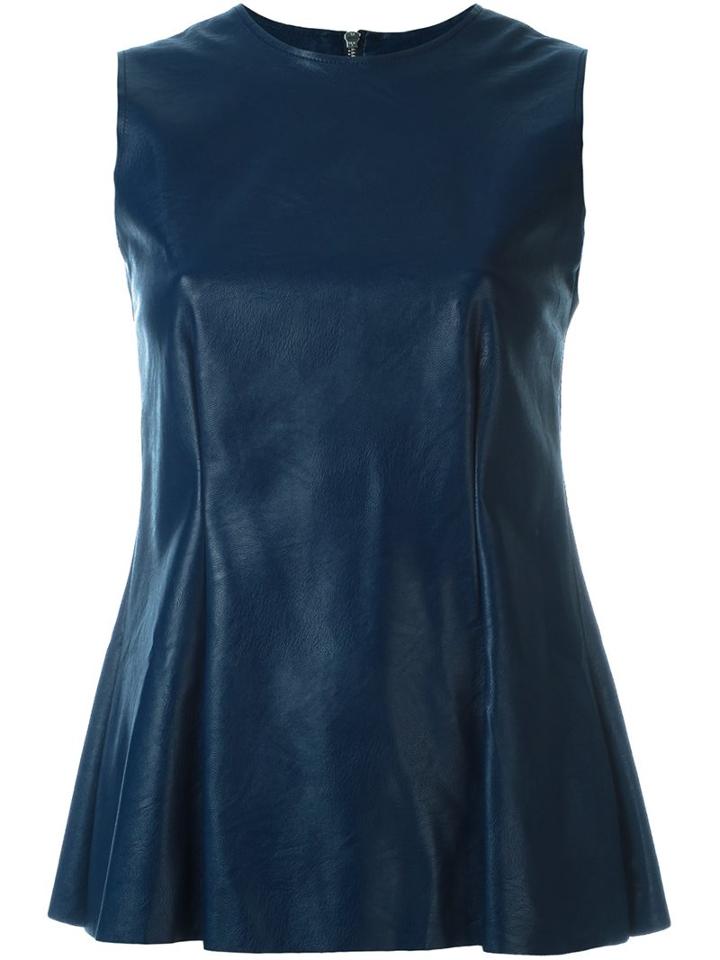 Mm6 Maison Margiela Fake Leather Sleeveless Top, Women's, Size: 42, Blue, Viscose/polyurethane Resin