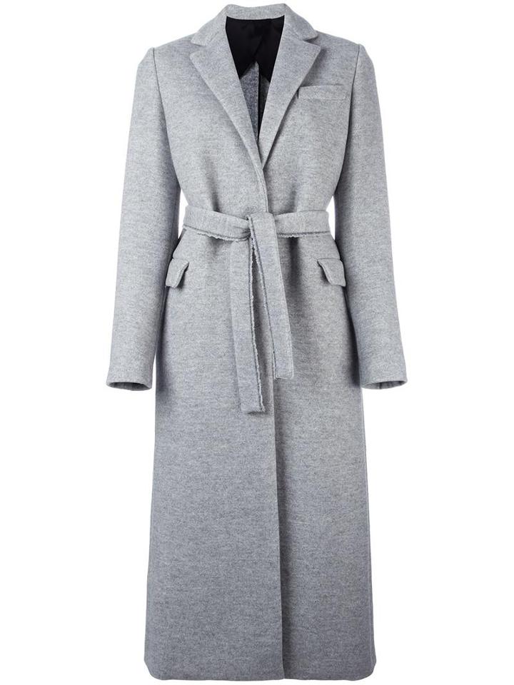 Msgm Belted Mid Coat, Women's, Size: 42, Grey, Viscose/cotton/virgin Wool/viscose