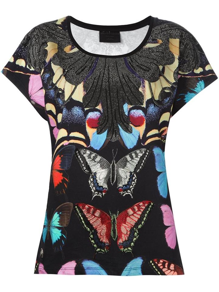 Philipp Plein Butterfly Print T-shirt, Women's, Size: Small, Cotton/swarovski Crystal