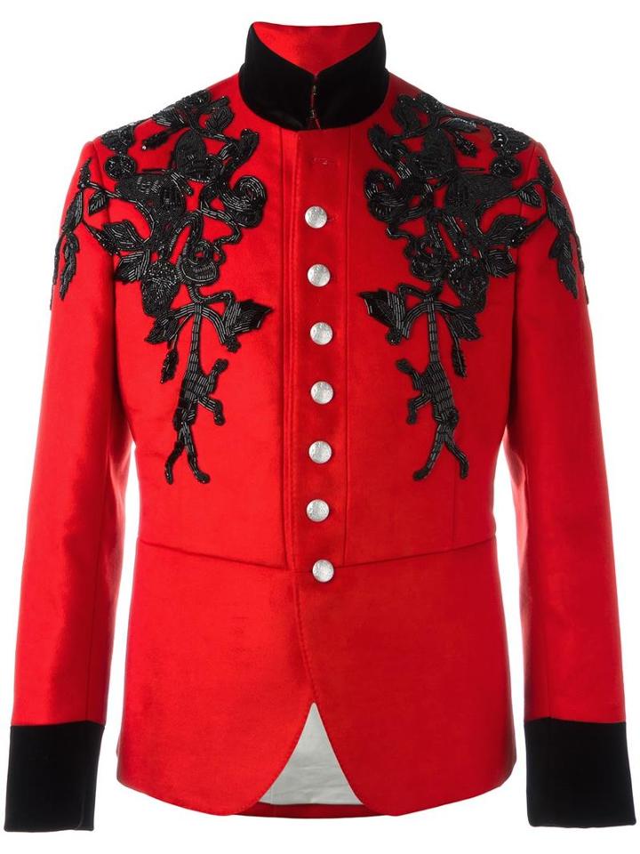 Alexander Mcqueen Beaded Band Jacket, Men's, Size: 48, Red, Viscose/cotton/polyester/viscose