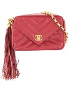Chanel Vintage Cc Logos Fringe Chain Shoulder Bag - Red