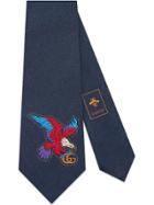 Gucci Eagle Embroidered Silk Tie - Blue