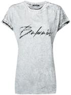 Balmain Logo Print Distressed T-shirt - Grey