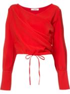 Adeam - Draped Wrap Blouse - Women - Polyester - S, Women's, Red, Polyester