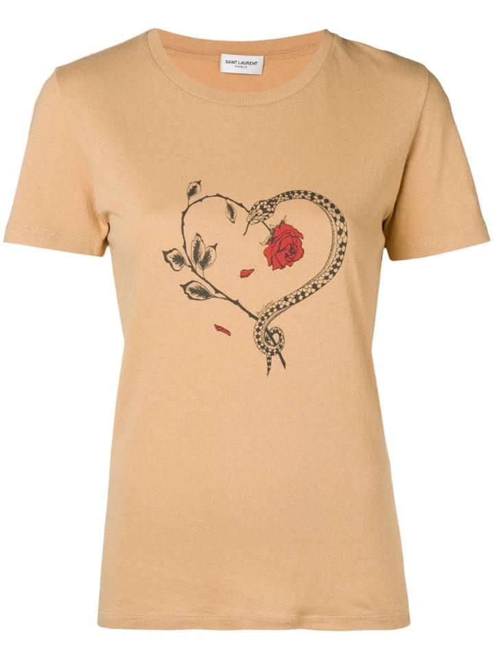 Saint Laurent Snake Heart Print T-shirt - Neutrals