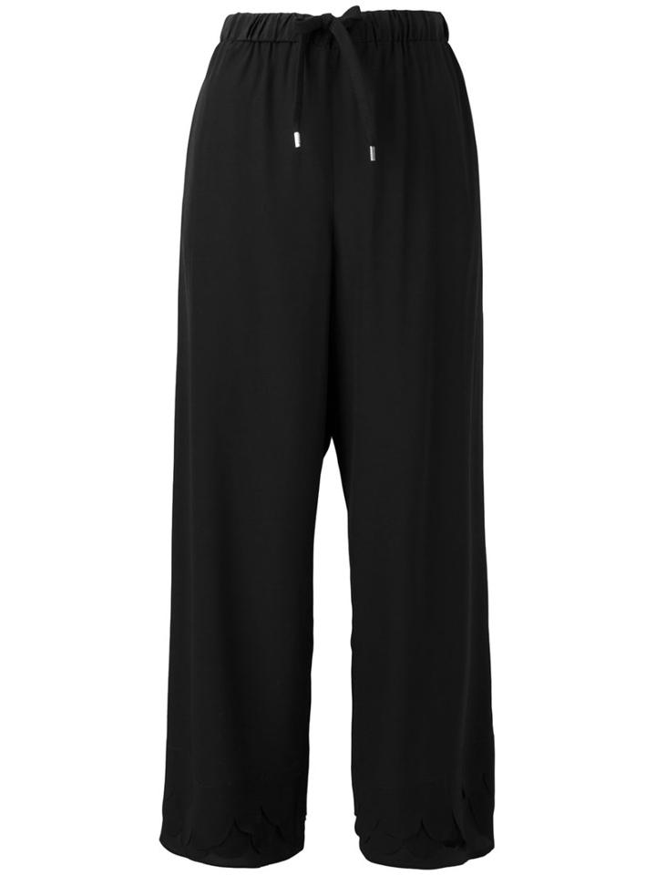 Red Valentino - Scalloped Hem Cropped Trousers - Women - Silk/cotton - 46, Black, Silk/cotton