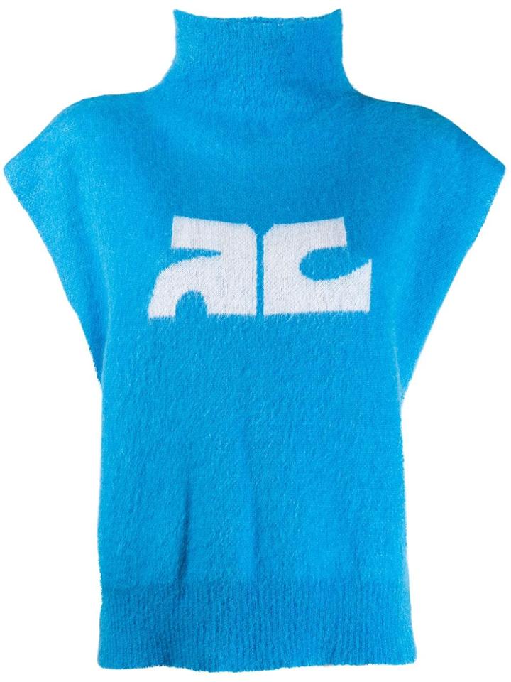 Courrèges Logo Print High Neck Top - Blue