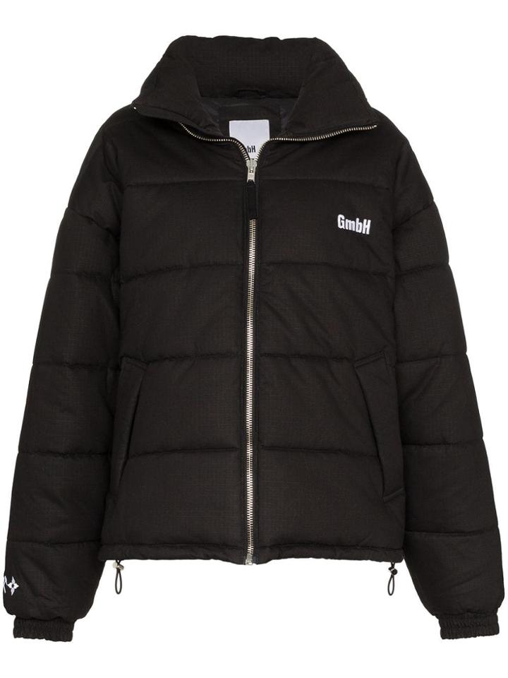 Gmbh Logo Embroidered Puffer Jacket - Black