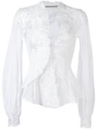 Ermanno Scervino Ruffled Lace Insert Shirt, Women's, Size: 44, White, Cotton/viscose/polyamide/polyester