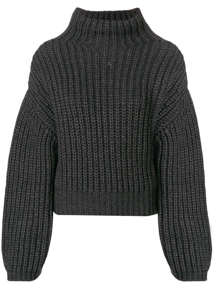 Lanvin Ribbed Knit Gathered Sleeve Sweater - Grey
