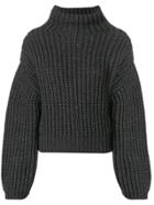 Lanvin Ribbed Knit Gathered Sleeve Sweater - Grey