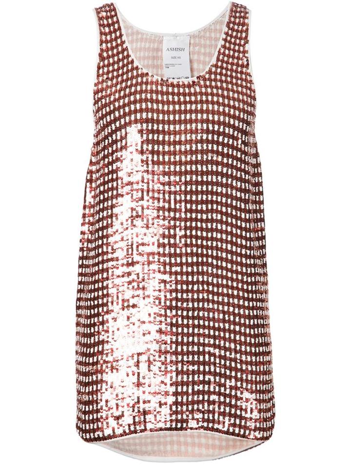 Ashish Sequined Tank Top, Women's, Size: Small, Red, Silk