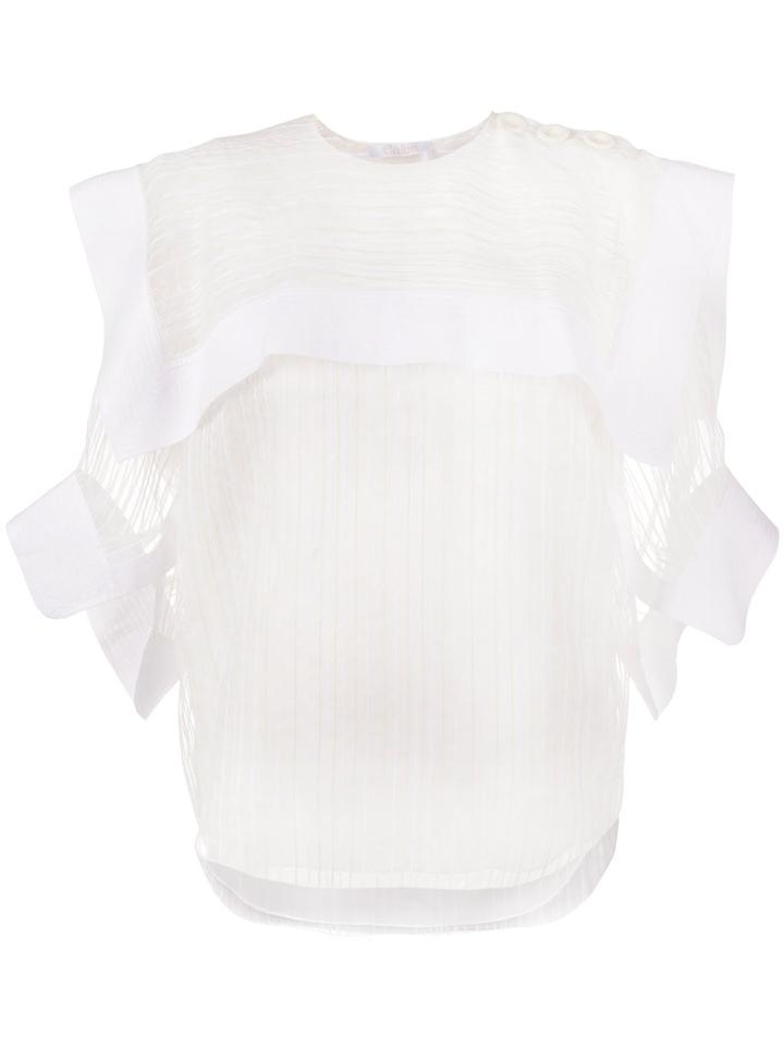 Chloé Stripe Short Sleeve Blouse, Women's, Size: 40, Nude/neutrals, Silk/cotton/polyester