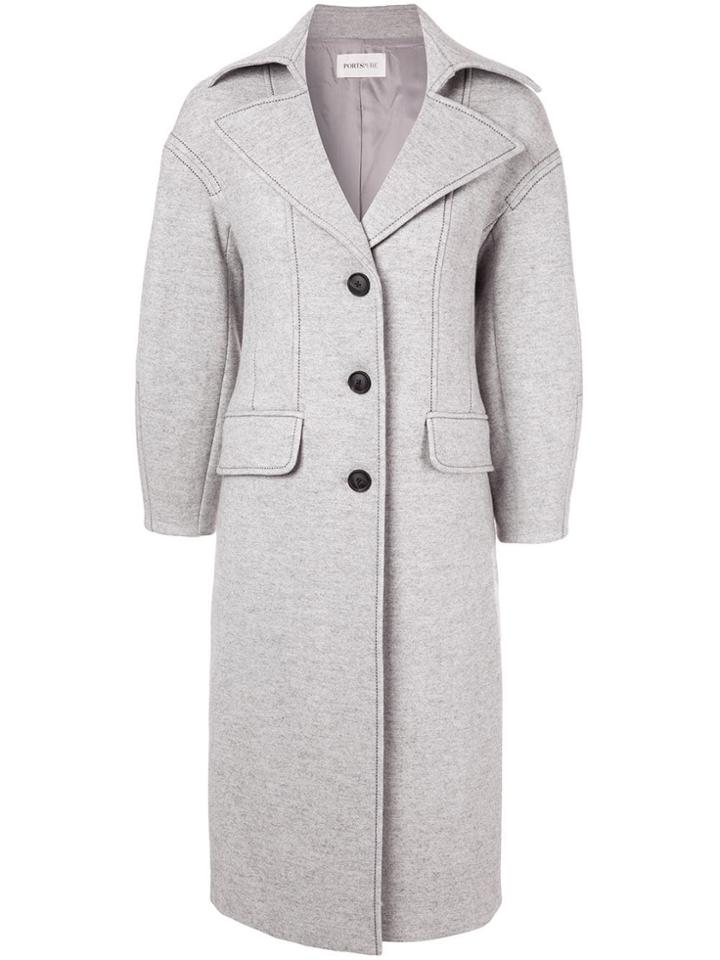 Ports Pure Contrast Stitching Coat - Grey