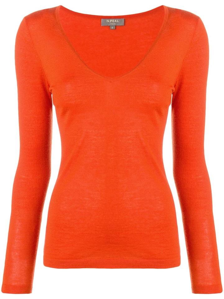 N.peal Superfine V-neck Jumper - Orange
