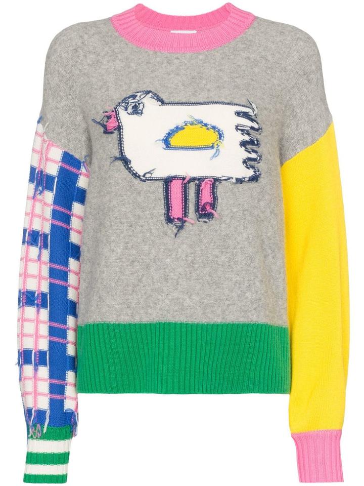 Mira Mikati Colour-block Bird Motif Jumper - Grey