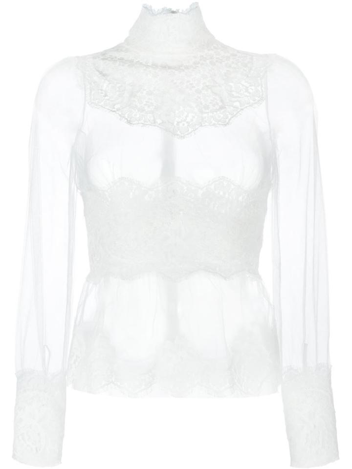 Dolce & Gabbana Sheer Lace Detail Blouse, Women's, Size: 40, White, Cotton/polyamide/polyester